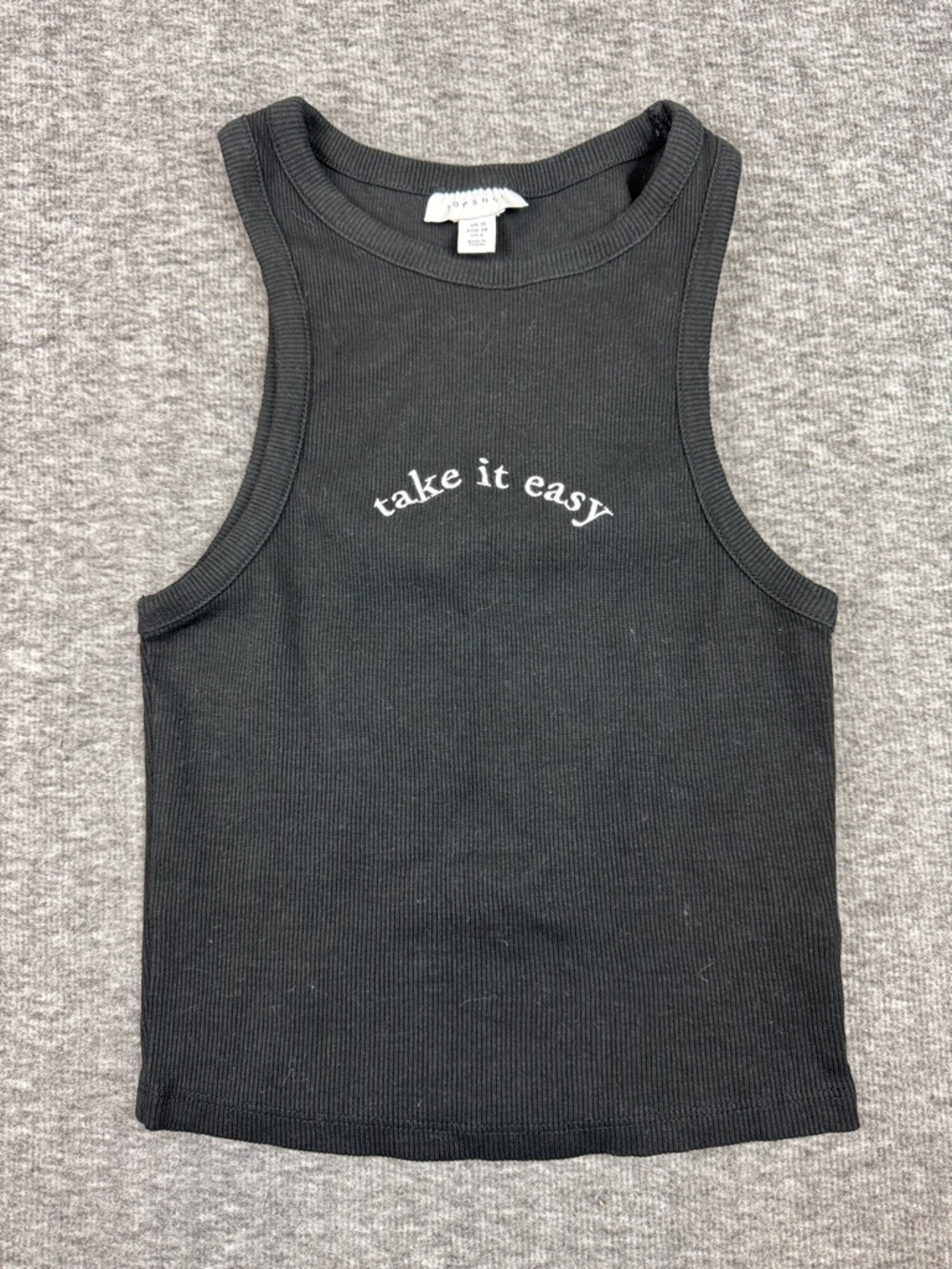 Topshop Black Ribbed Crewneck Tank